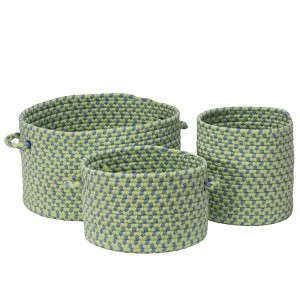 Colonial Mills Early Years Braided Toy Storage 3-Piece Basket Set, 10"x10"x10"/12"x12"x8"/16"x16"x10", Blue Lime, 3 Count - 1 of 1