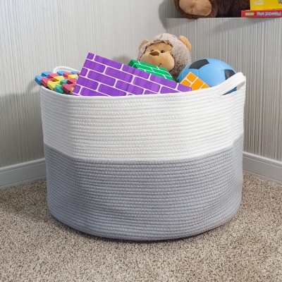 Extra-Large Gray and White Woven Cotton Rope Basket