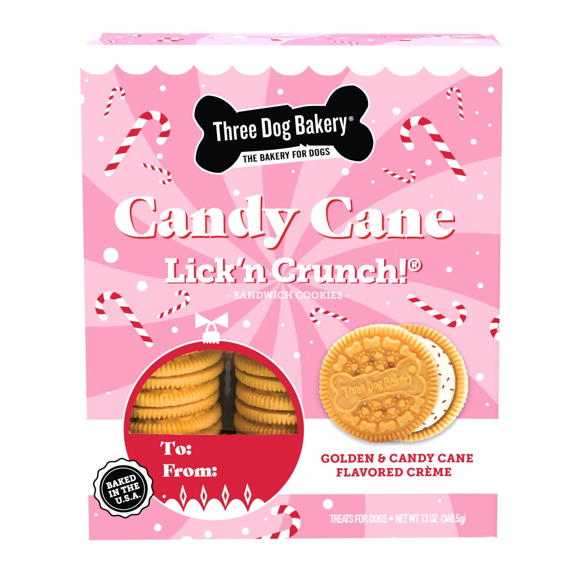 Three Dog Bakery Candy Cane Lick'n Crunchy Dog Treat with Peppermint & Vanilla Flavor - 13oz