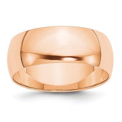 Black Bow Jewelry 8mm 10K Rose Gold Light or Standard Wgt Half Round Standard Fit Band