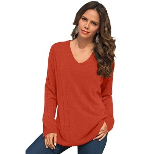 Roaman's Women's Plus Size Fine Gauge Drop Needle V Neck Sweater - 1 of 4
