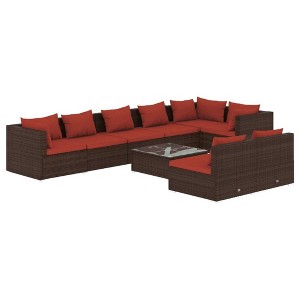 vidaXL 9-Piece Poly Rattan Patio Lounge Set – Brown Outdoor Sofa Set Featuring Sturdy Steel Frame and Comfortable Cushions for Leisure Time - 1 of 4