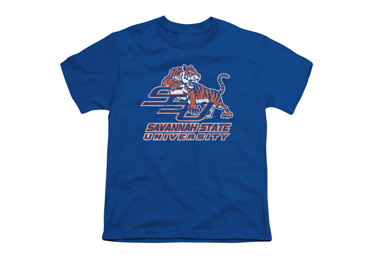 Футболка Savannah State Tigers Savannah State University Distressed Primary T-Shirt Royal Blue Large: Cotton, Loose Fit, Crew Neck для мальчиков, цвет: Синий — фото 1
