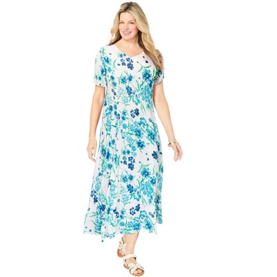 Woman Within Plus Size Petite Short-Sleeve Crinkle Dress