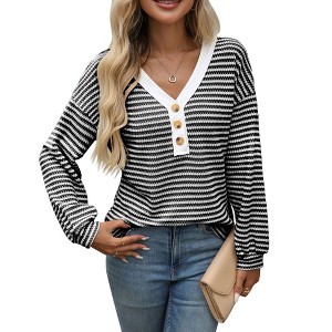 Coolmee Women's Sweaters Winter Long Sleeve V Neck Shirts Casual Loose Fall Fashion Pullover Clothes - 1 of 4