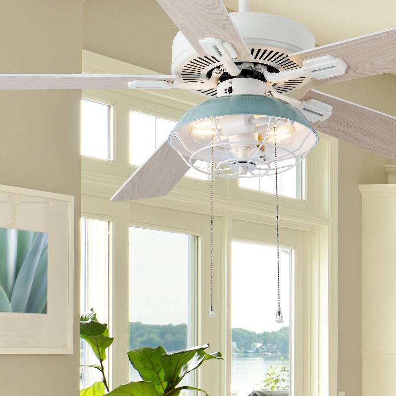 52&#34; 5-Blade LED Coastal Caged Lantern Lighted Ceiling Fan Brass - River of Goods, 2 of 11
