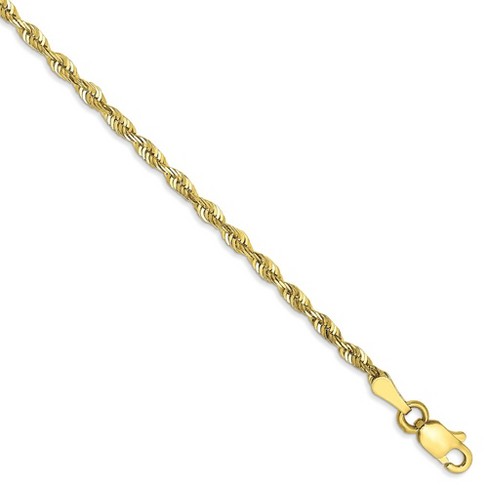 Black Bow Jewelry 2.25mm, 10k Yellow Gold Lightweight D/C Rope Chain Anklet or Bracelet - image 1 of 4