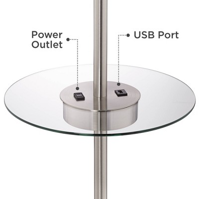 Silver Brushed Nickel Floor Lamp with Glass Tray and USB Port