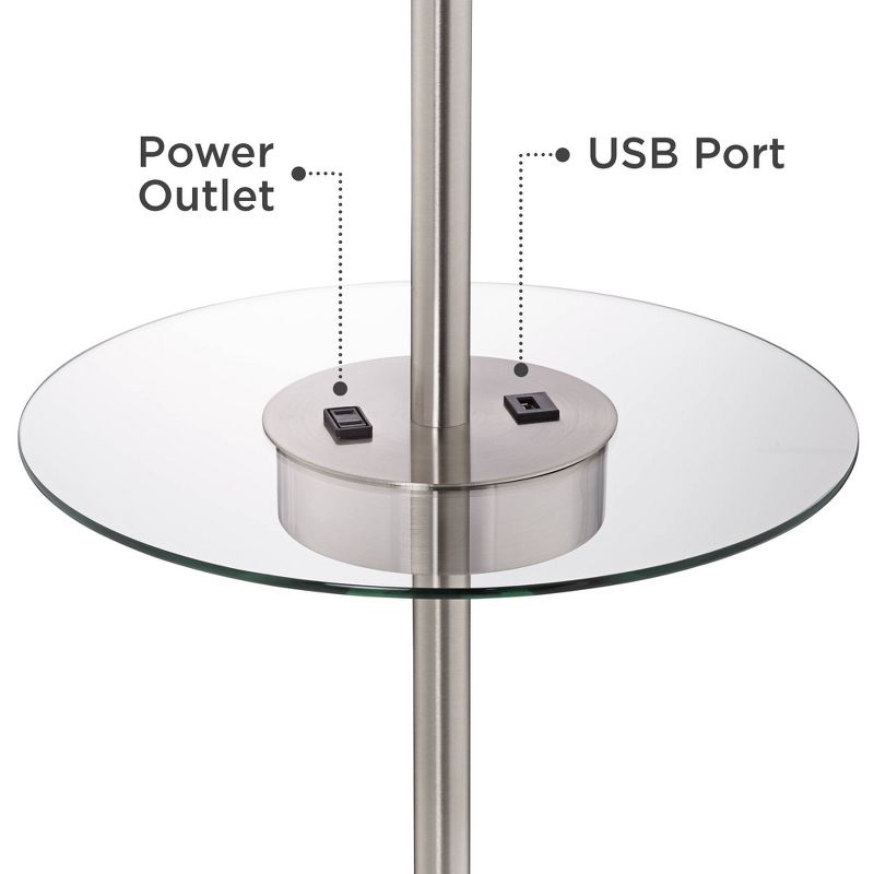 360 Lighting Caper Modern Floor Lamp with Tray Table 60 1/2" Tall Brushed Nickel USB and AC Power Outlet Off White Fabric Drum Shade for Living Room, 6 of 12