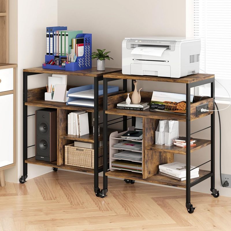 Printer Stand, Large Printer Table with Power Outlets and USB Ports, Mobile Printer Stand, 4 Tier Rolling Printer Cart with Wheels for Desktop CPU, 2 of 8