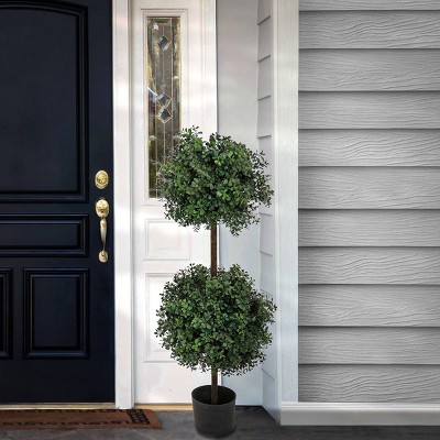 46" Green Plastic Boxwood Double Ball Topiary with Lights