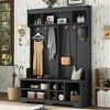 Modern Hall Tree with Storage Bench, 6 Hooks & Shoe Cubbies, 59"W x 77"H Entryway Coat Rack Organizer for Foyer Mudroom-3irtyhousy - 2 of 4