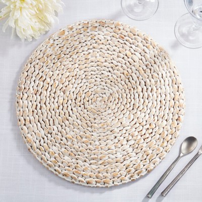Natural Fiber Beige and Gold Foil Print Placemats, Set of 4