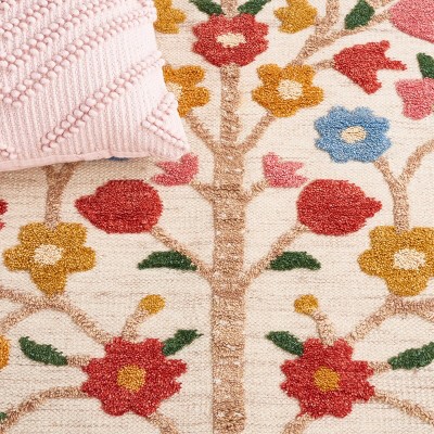 Ivory and Pink Hand-Knotted Wool Tribal Area Rug - 6' x 9'