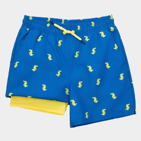 Rokka&Rolla Boys' Pattern Swim Shorts with Compression Liner-Blue Crocodile, size 8