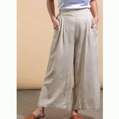 Women's PLEAT DETAIL LINEN PANT - APRICOT