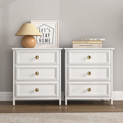 Resenkos 3-Drawer Nightstand Set of 2 Bedside Table Living Room Small Dresser, 20" Tall, White White1