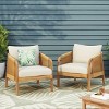 Acacia Wood Club Chair with Faux Rattan and Water-Resistant Cushion, Slatted Outdoor Armchair for Porch or Deck-Baofuwish - 3 of 4