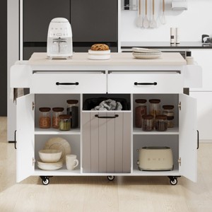Rolling Kitchen Island With Trash Can And Storage Cabinet,Kitchen Cart With Adjustable Shelf,Spice Rack,Towel Rack And Drawer -Maison Boucle - 1 of 4