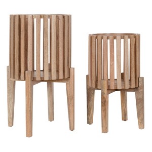 Kate and Laurel Paynter Round Wood Freestanding Planter, 2 Piece, Natural - 1 of 4