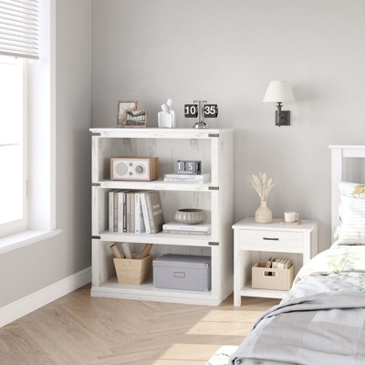 3 Tier Bookcase, Farmhouse Book Shelf with Storage, Low Book Case Wooden 3 Shelf Bookcase