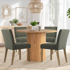 5-Piece Round Dining Table Set with 4 Upholstered Chairs, Modern Wood Pedestal Table Set for Kitchen, Breakfast Nook or Dining Room-Maison Boucle - 1 of 4