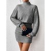 Long Lantern Sleeve Ribbed Knit Sweater Dress, Turtle Neck Bodycon Mini Pullover Dress for Women, Fall and Winter Fashion Grey - 2 of 4