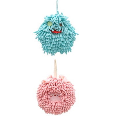 REGALWOVEN Bathroom Cute Decorative Absorbent Soft Chenille Hanging Hand Towel 7" x 7" 2 Pcs