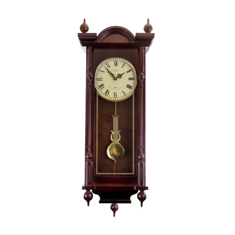 Bedford Clock Collection Grand 31 Inch Chiming Pendulum Wall Clock in Antique Mahogany Cherry Finish, 1 of 7