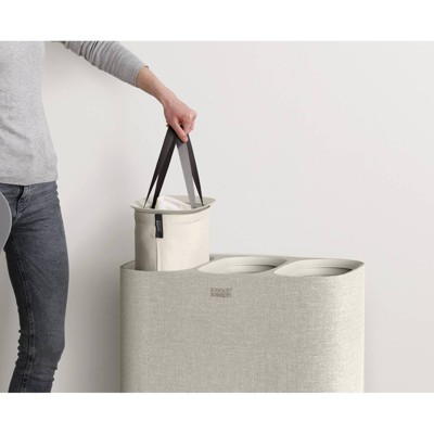 Beige Steel Laundry Sorter with Lid and Handles