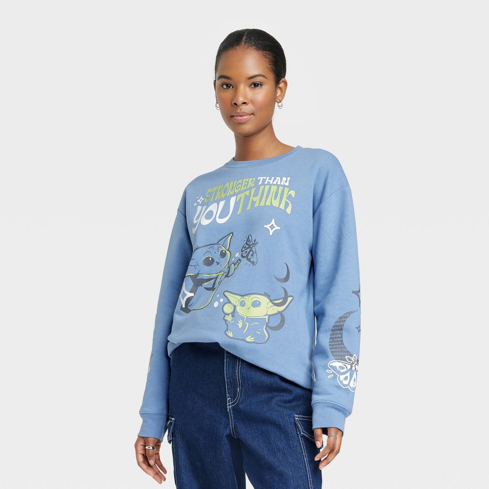 Women's Disney Grogu Stronger Than You Think Graphic Sweatshirt - Blue XL