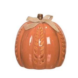Transpac Dolomite 7.7 in. Orange Harvest Medium Light Up Carved Vine Pumpkin - 1 of 4