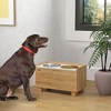 PawHut Elevated Dog Bowls, 14" H Raised Dog Bowl Stand with Slow Feeder Dog Bowl, Stainless Steel Food Water Bowl, Storage, Oak - 2 of 4