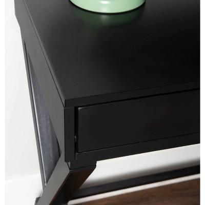Sleek X-Framed Black Wood Writing Desk with Silver Hardware