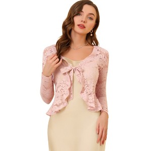 INSPIRE CHIC Women's Tie Front Ruffled Hem Floral Lace Sheer Crop Bolero Shrug - 1 of 4