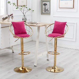 Kumasinova Contemporary 360° Swivel Bar Stools Set of 2, Velvet Upholstered Counter Height Bar Stools, Bar Chair with Pure Gold Plated Base - 1 of 4