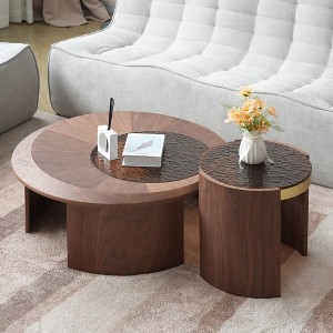 35.43inch  Round Nesting Coffee Table Set 2, Modern Round Coffee Table, Walnut & Temper Glass Surface for Living Room/Farmhouse/Office/Studio - 1 of 4