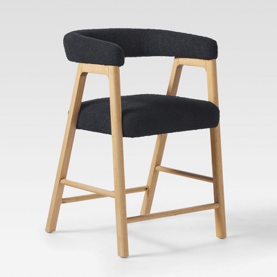 Saracina Home Modern Solid Wood Counter Height Barstool with Curved Back and Boucle Upholstery