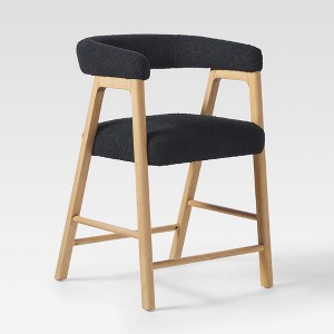 Saracina Home Modern Solid Wood Counter Height Barstool with Curved Back and Boucle Upholstery - 1 of 4