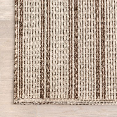 Ivory and Brown Synthetic Flat Woven Striped 4' x 6' Rug