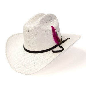 Western Express White Straw Western Cattleman Hat with Feather Accent - 1 of 4