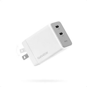 iHome 45W GaN Universal Charger, Dual USB-C Ports, Fast Charging, Folding Prongs, Travel-Friendly, Charges 2 Devices at Once - 1 of 4