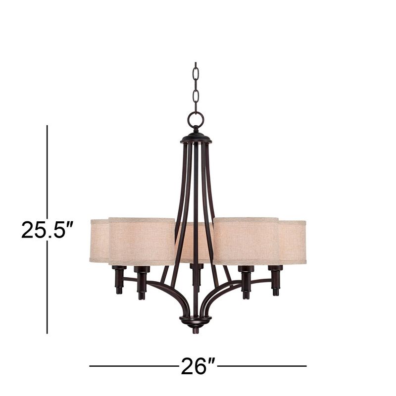 Franklin Iron Works La Pointe Oil Rubbed Bronze Pendant Chandelier 26" Wide Rustic Oatmeal Linen Shade 5-Light Fixture for Dining Room Kitchen Island, 4 of 8