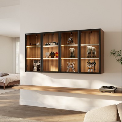 Wall Mounted Curio Cabinet with Glass Doors,15.75"D x 31.50"W x 32.25"H,Brown
