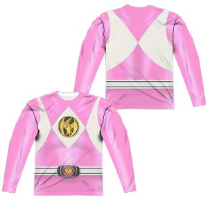 Men's Power Rangers Pink Ranger Emblem (Front Back Print) Long Sleeve Costume T-Shirt - 1 of 4
