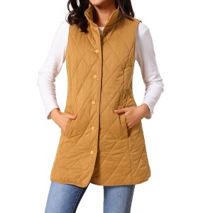 INSPIRE CHIC Women's Winter Stand Collar Sleeveless Lightweight Gilet Quilted Long Puffer Vest - 1 of 4