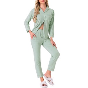 INSPIRE CHIC Women's Cotton Sleepwear Button Down Lounge Long Sleeve Shirt and Pants Pajama Sets - 1 of 4