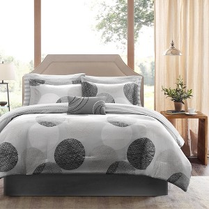 8Pcs BIAB Geometric Circle Print Reversible Bedding Set, Contemporary Style Lightweight Bed Set with Quilt, Sheets and Pillows - 1 of 4