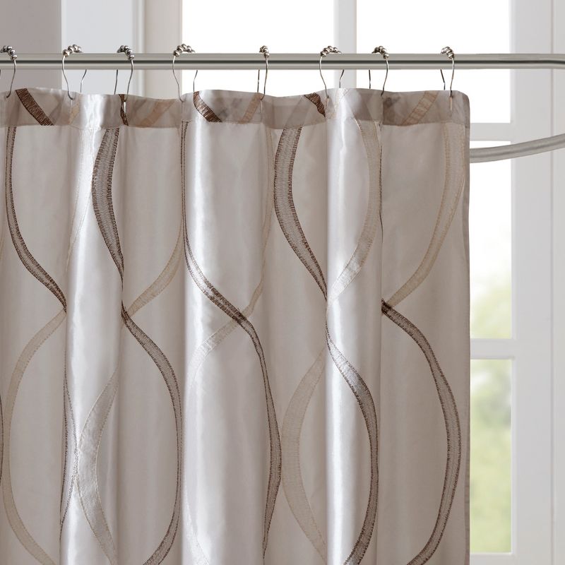 Fenice Taffeta Embroidered Shower Curtain Ivory, 3 of 6