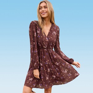 Women's Floral Long Peasant Sleeve Chiffon A-Line Mini Dress - Cupshe - 1 of 4